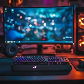 High-Tech Gaming Station with Ambient Lighting