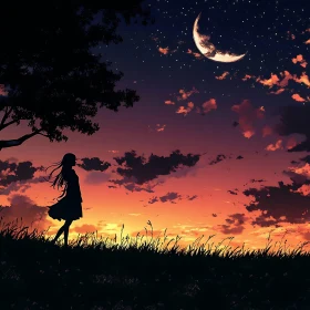 Moonlit Silhouette: A Girl's Night Dream