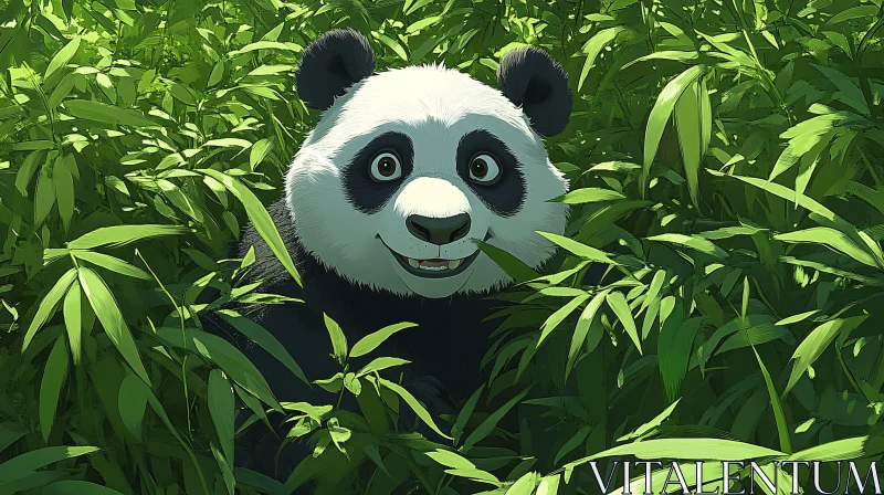 AI ART Cheerful Panda Amidst Bamboo