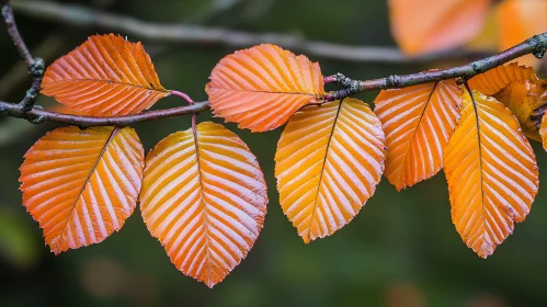 Orange Leaves on Tree Branch