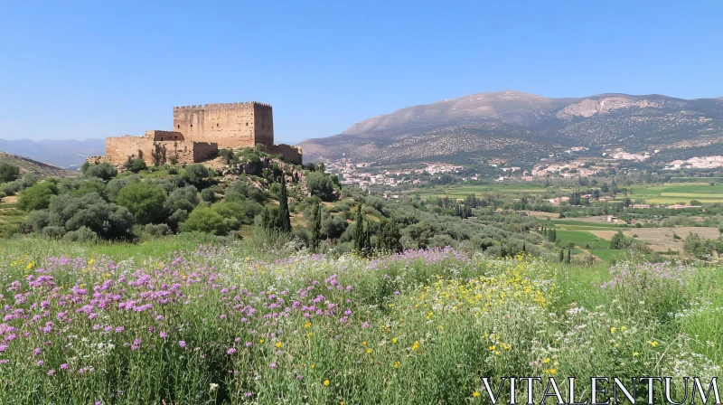 Historical Castle Overlooking the Valley AI Image