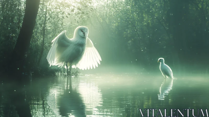 Ethereal Birds in the Morning Mist AI Image