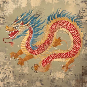 Vintage Asian Dragon Art Illustration