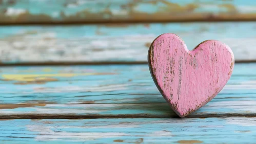 Wooden Heart on Blue Background