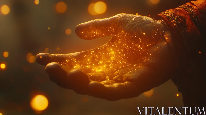 Golden Sparkles in Hand AI Image