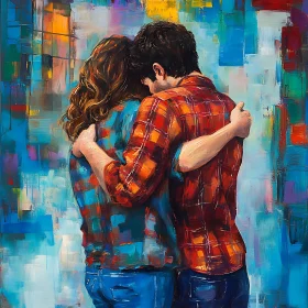 Warm Embrace: Impressionistic Couple Portrait