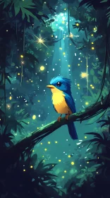 Magical Forest Scene with Bird