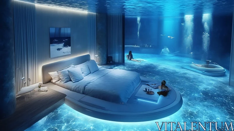 Serene Aquatic Ambiance in Underwater Bedroom AI Image