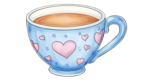 Blue Teacup with Pink Hearts