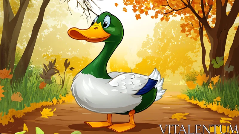 Whimsical Duck Amidst Fall Foliage AI Image