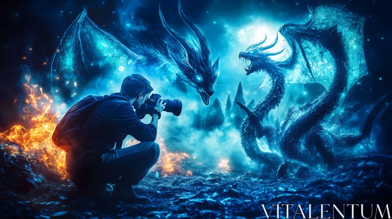 AI ART Photographer and Dragons in a Fantasy World