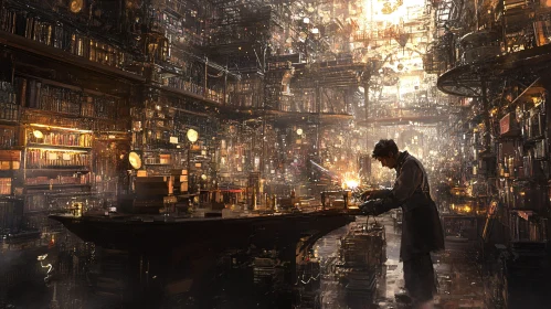 Craftsman in Steampunk Laboratory