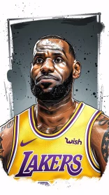 Illustrated LeBron James Lakers Portrait