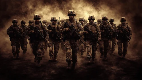 Camouflaged Soldiers in Formation