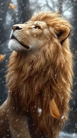 Lion in Wintry Wilderness