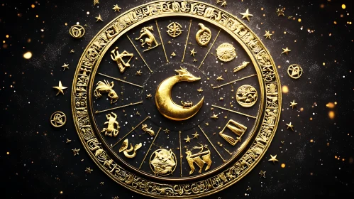 Astrological Zodiac Symbols in Gold