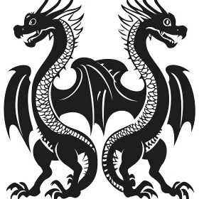 Twin Dragons - Black and White Fantasy Art