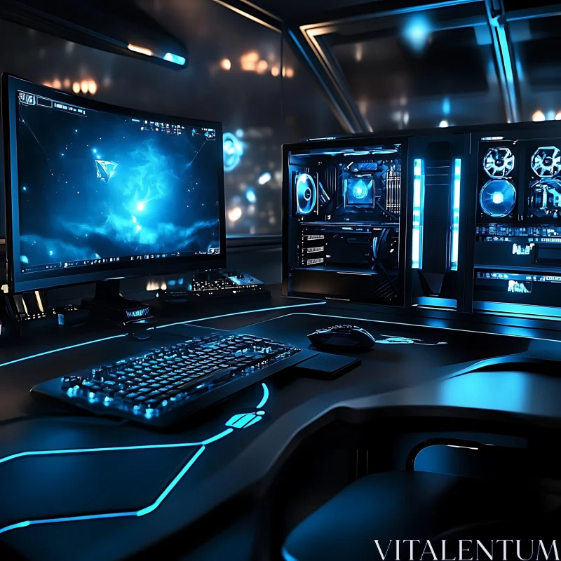 Modern Tech Room with Advanced Computer Setup AI Image