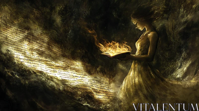 AI ART Mystical Woman with Burning Book