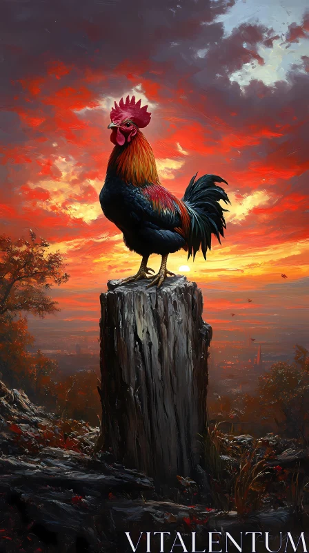 AI ART Vibrant Rooster Overlooking a Sunset