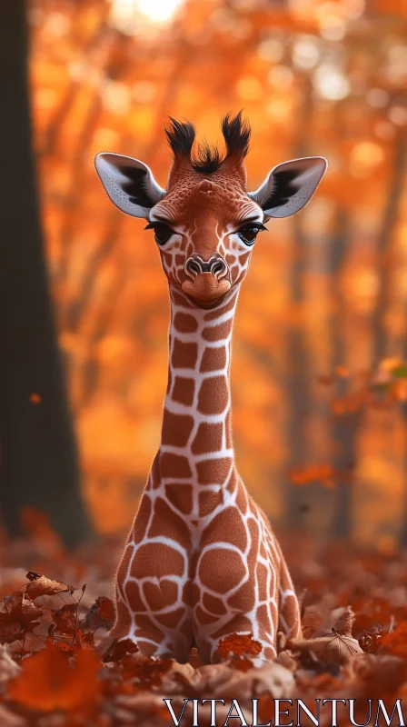 AI ART Giraffe Among Autumn Leaves