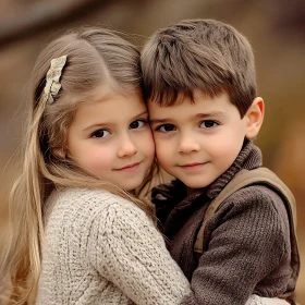 Portrait of Young Children Embracing
