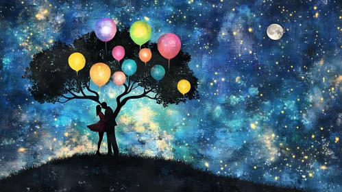 Starry Night Embrace with Balloons