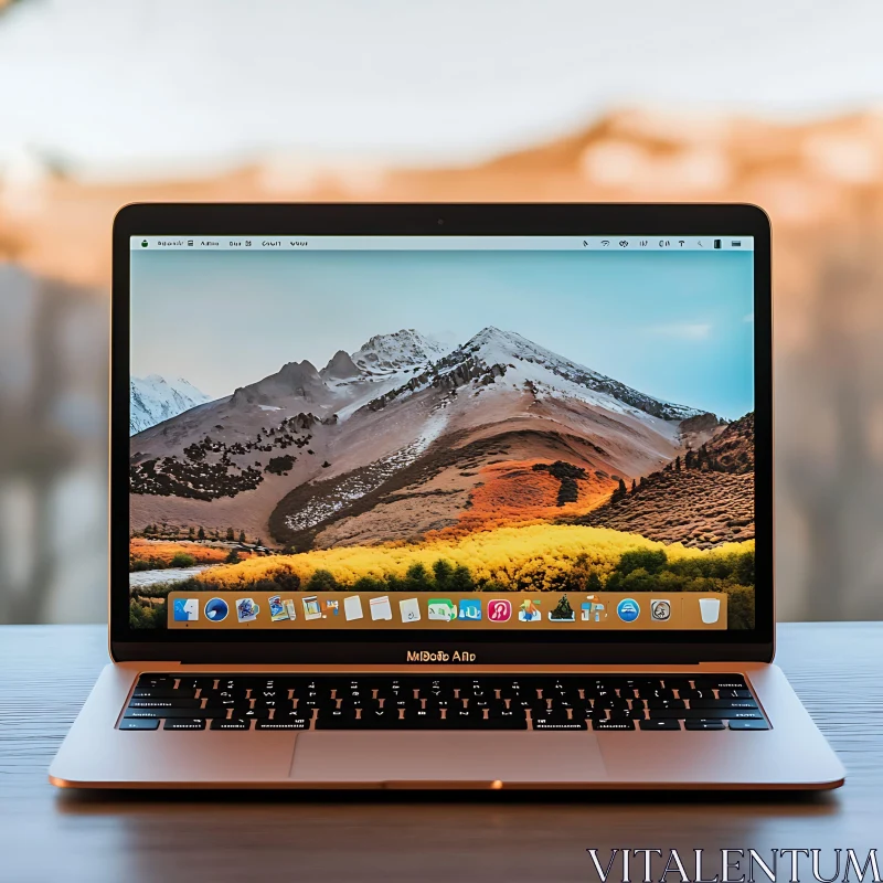 MacBook with Scenic Desktop Image AI Image