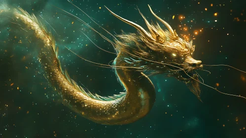 Golden Dragon Emerging from the Darkness