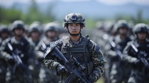 Camouflaged Soldiers Armed and Ready