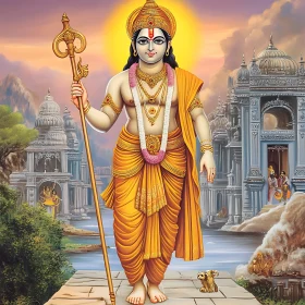 Radiant Deity in Temple Landscape Art