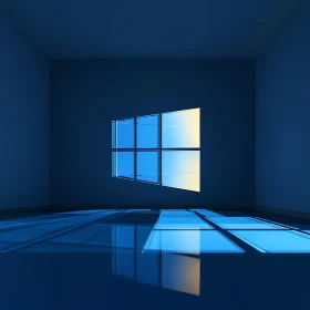 Blue Room with Reflective Window Design