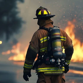 Firefighter in Action Amidst Flames