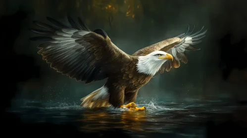 Eagle in Flight Over Water