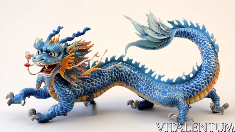 Azure Dragon Figurine with Orange Details AI Image