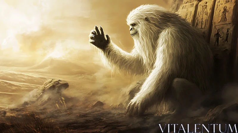 Mythical Yeti in Rocky Landscape AI Image