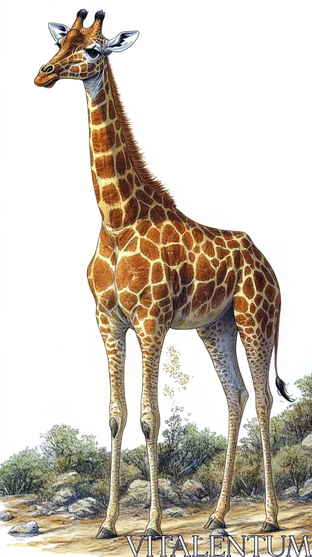 Giraffe in Natural Habitat AI Image