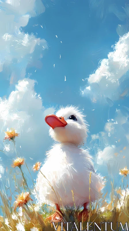 Charming Duckling and Blue Sky AI Image