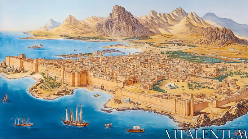 AI ART Historical Seaport City Aerial View