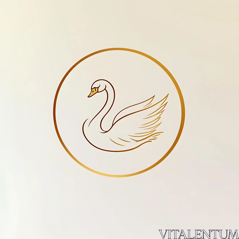 Swan Line Art with Golden Accents AI Image