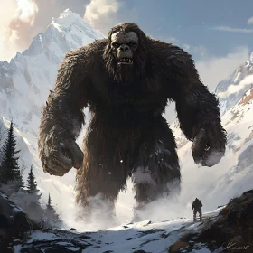 Giant Furry Creature in Snowy Mountains