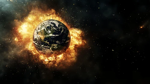 Planet Earth in Fiery Cosmic Explosion
