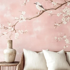 Bird on a Blossoming Branch Mural