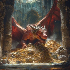 Red Dragon on Treasure Pile