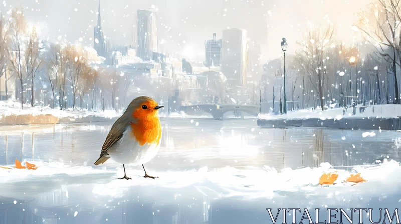 Robin by a Snowy River AI Image