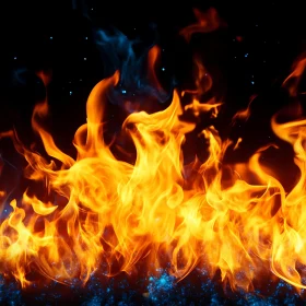 Burning Flames and Blue Sparks in Darkness