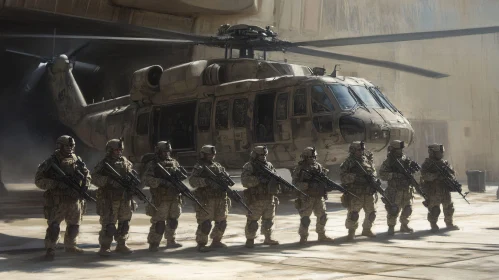 Military Squad and Helicopter