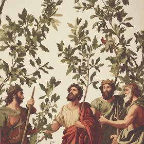 Crowned Figures in Foliage Art