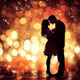 Silhouette of Couple Embracing in Rain