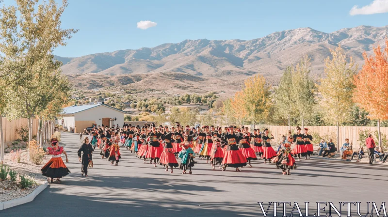 Cultural Dance Celebration with Mountain View AI Image